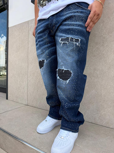 Jeans Cianotic Baggy Glitter Blu