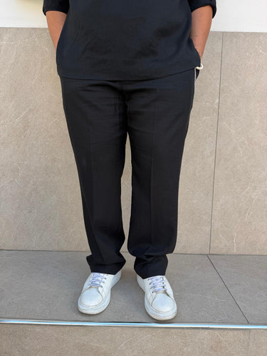 Pantalone Lino Noir Fox Fondo Ampio