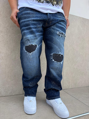 Jeans Cianotic Baggy Glitter Blu